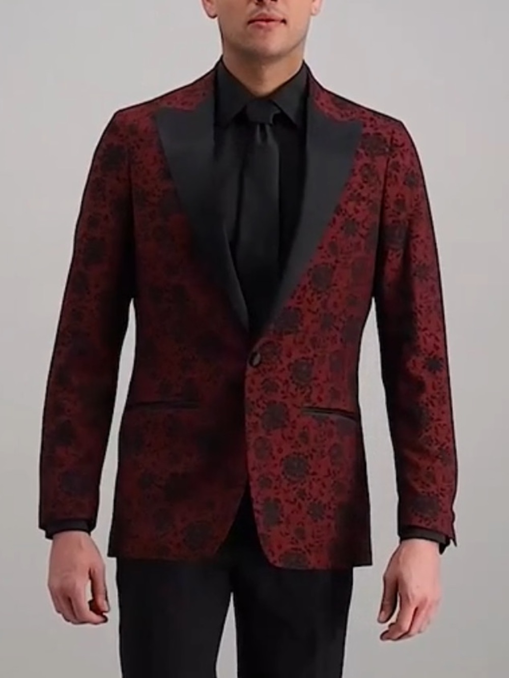 Haggar Tuxedo Jacket Red Floral Jacquard Blazer Black Satin Shawl Lapel Sport